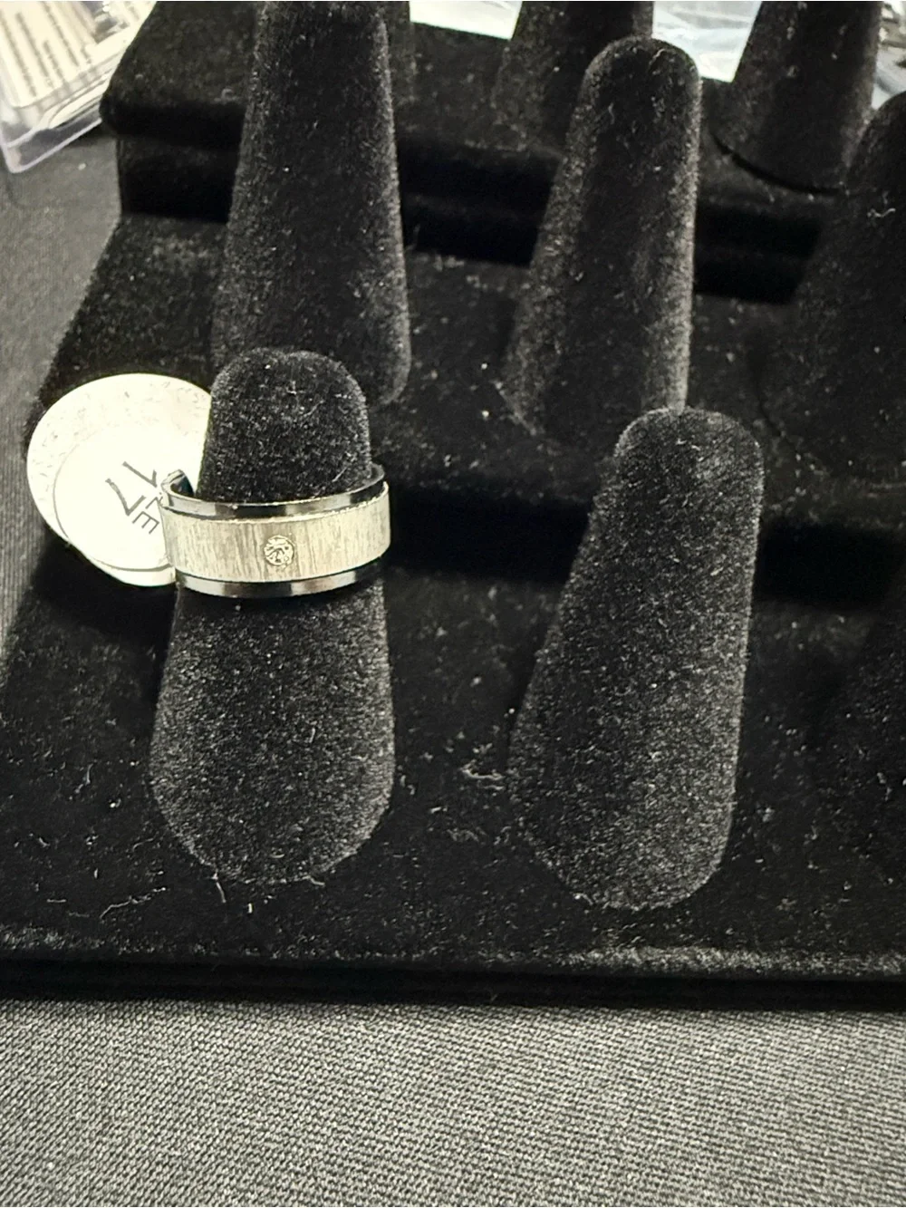 Men's Brushed Stainless Steel Ring with Center Accent